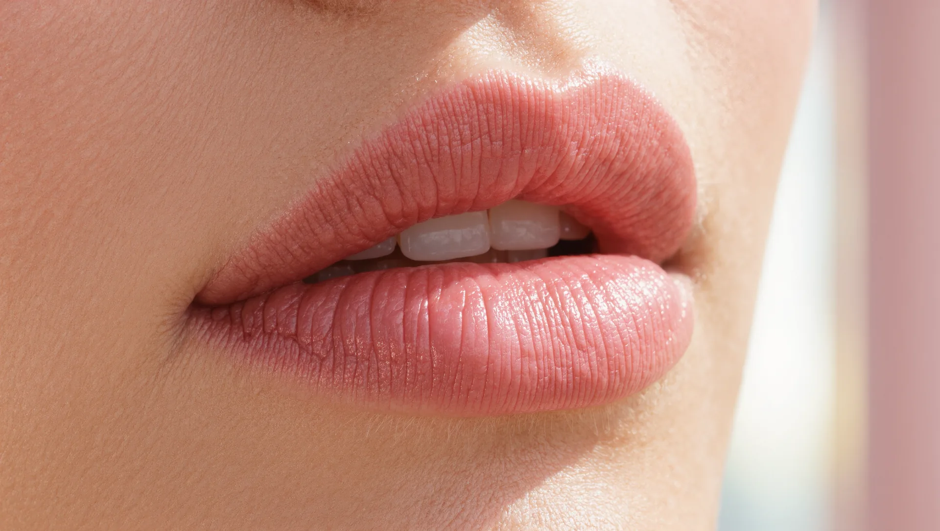 Lippen mit zartem rosé Farbschleier nach einer Aquarell-Lips-Pigmentierung